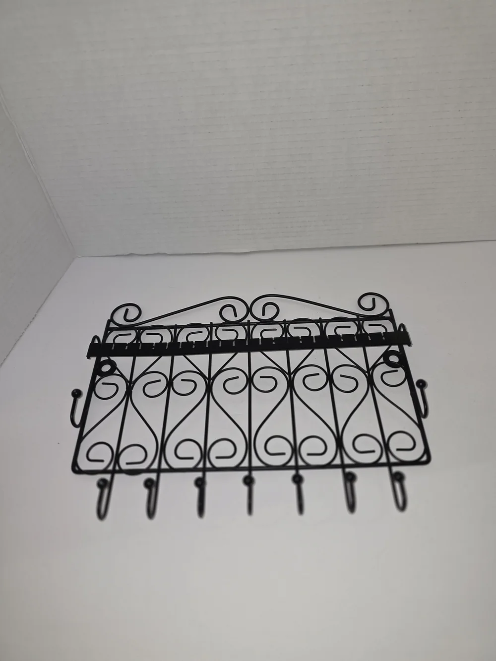 Black Metal Wall-Mount Hook Rack, 9 Hooks, Matte Finish, Decorative Traditional